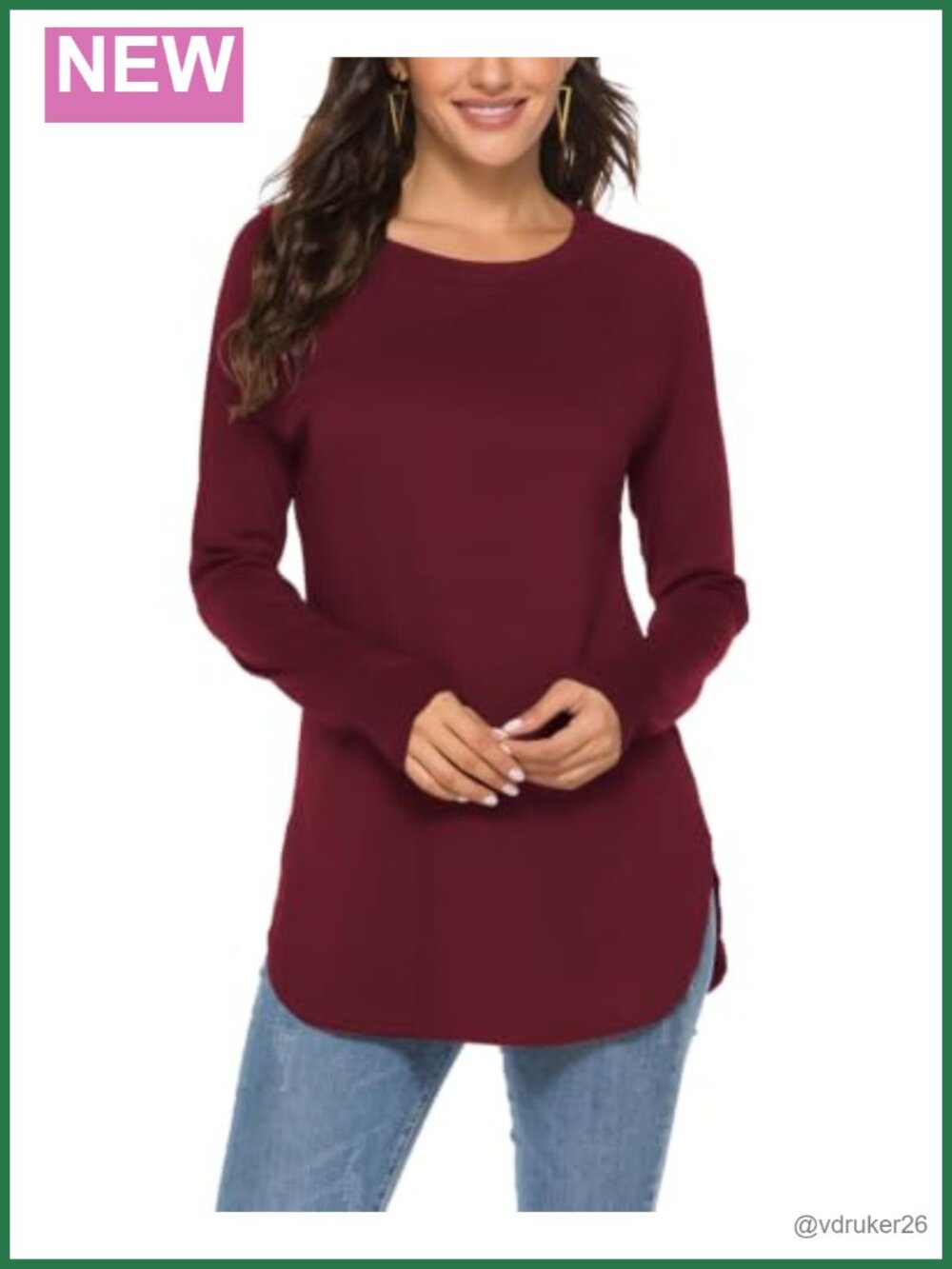 Womens Batwing Long Sleeve Tunic Top Loose Fit Round Neck Pullover